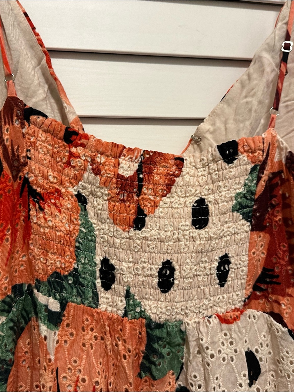 Anthropologie Cream Maxi Slip Dress with Orange Floral & Black Polka Dots - Picture 4 of 6